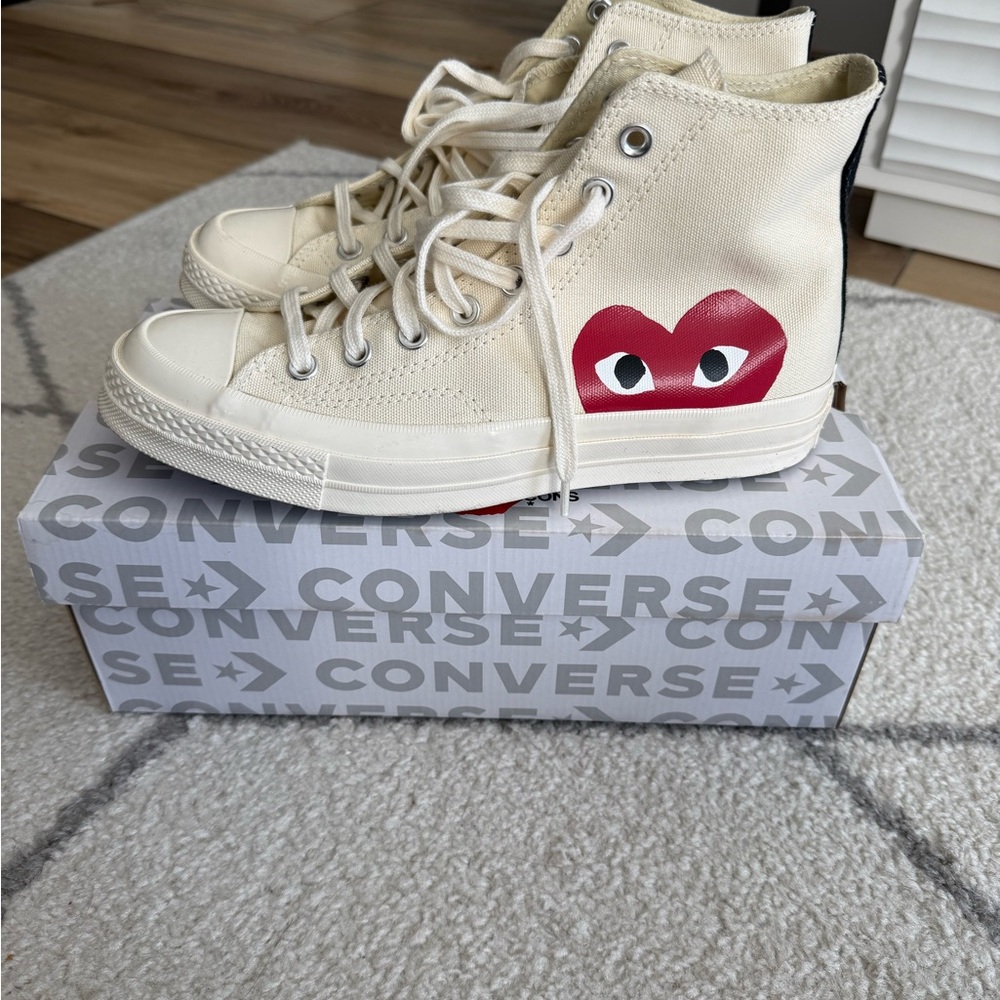 Converse Cream High-Tops with Red Heart Design